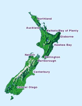 Nieuw-Zeeland wijnkaart
