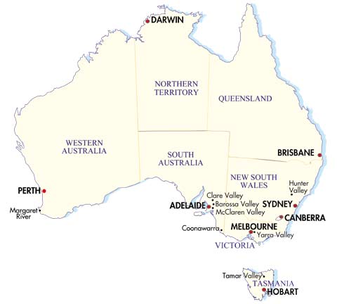 Australië wijnkaart
